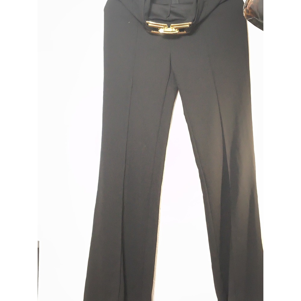 Valentine Black High Waisted Trousers with Gold Buckle Straight Leg Pants (22)